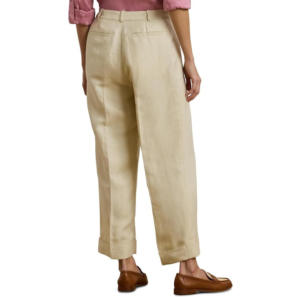 Lauren Ralph Lauren Women Ivory Linen Twill Wide-Leg Crop Pants Petite Size 4P - Picture 2 of 8